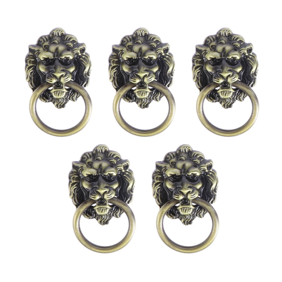 5 Pcs Handle Antique Cabinet Knobs Drawer Pulls Handles Lion Head Pulling Brass Ring Dresser Wardrobe 9448990459810