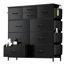 Commode met 10 lades, stoffen commode met zijvak, opbergmeubel voor slaapkamer, kledingkast, kantoor, zwart