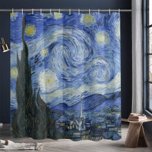 Rideau de douche « La Nuit étoilée », motif étoiles de Van Gogh, imperméable, moderne, en tissu, avec 12 crochets.