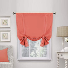 Blackout Tie-Up Curtains, Rod Pocket, Energy Efficient, Balloon Shade, Short Panel (42"x63", Coral) – Compatible with standard rods