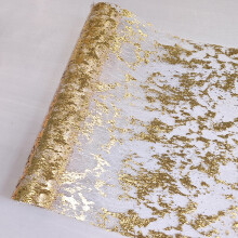 Camino de mesa plateado con lámina de oro, decoración para cena de Navidad, decoración dorada