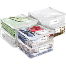 Duurzame, transparante vinyl opbergzakken met soepel lopende ritssluiting, 6 stuks, 40 x 35 x 9 cm, voor kleding, truien, dekbedden, dekens en lakens.