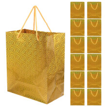Lot de 12 sacs cadeaux en papier dorés, format moyen, pour faire du shopping.
