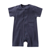 Body de manga corta acanalado para niños y niñas, cuello redondo, cierre de botones con bolsillo, azul marino, de 3 a 6 meses, ideal para jugar en