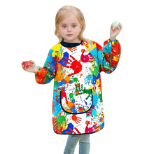 Barnkonstrock, tie-dye-tryck, långärmad, rund hals, ficka, för teckning/målning – vit, 6-8 år, kompatibel med barns kreativa aktiviteter