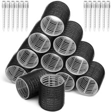 Big Self-Grip Hair Curlers Rollers with Stainless Steel Duckbill Clips for Long, Medium, Thick and Bangs Volume (Black)