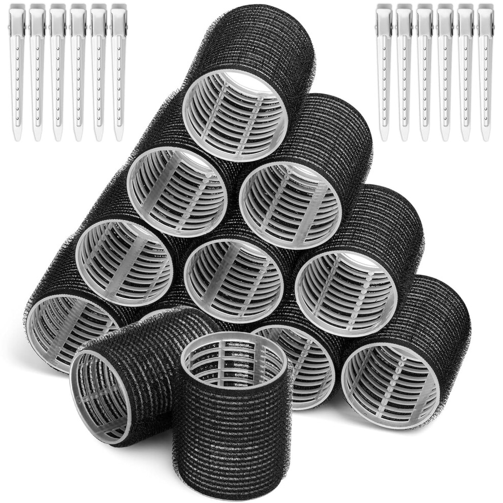Self-Grip Hair Curlers with Stainless Steel Clips Black