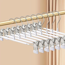Lot de 10 cintres à pantalons réglables avec pinces, antidérapants, robustes, peu encombrants, blancs, 35,5 cm
