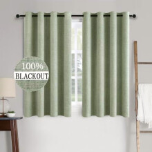 Sage Green Linen Texture Blackout Curtains, Thermal Insulated, Grommet Top, 52x45 Inch (2 Panels), Compatible with Standard Rods