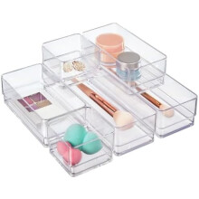 Ensemble de 6 bacs de rangement SimpleSort pour tiroirs – Plusieurs tailles, transparents, pour salle de bain, maquillage, bureau et coiffeuse –