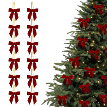 Conjunto de 12 Laços de Natal Pequenos de Veludo Bordô de 7,6 cm para Árvore de Natal, Guirlanda, Embrulho de Presentes, Artesanato, Casamento,