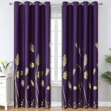Purple thermal blackout curtains with gold palm grommets