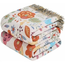 Boho Cotton Floral Throw Blanket 50"x60", Lightweight & Breathable for Sofa, Bed, Chair – All Seasons Farmhouse Home Decor