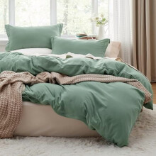 Saliegroene extra grote dekbedovertrekset voor kingsize bed (3-delig) – Voorgewassen, katoenachtig, zacht, 304 x 249 cm met ritssluiting, 2