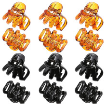12 st små Octopus hårspännen, 3,8 cm halkfria käftklämmor för tunt/tjockt hår – svart/orange (Octopus genomskinliga hårspännen)
