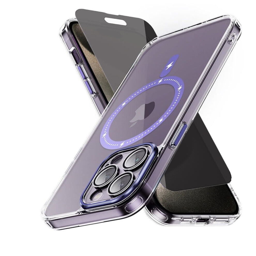 Xhy Magnetic Case For Iphone 15 Pro Max 6.7" Â Magsafe-Compatible, Privacy Screen, Shockproof, Non-Yellowing, Crystal Clear, Purple 9448990455393