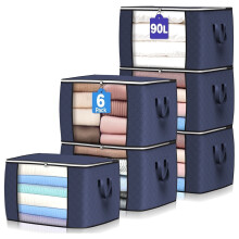 Lot de 6 sacs de rangement pour vêtements, conteneurs de 90 litres avec poignée renforcée et fermeture éclair robuste, pour ranger couvertures,
