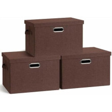 Bacs de rangement empilables pliables de 17 po et 36 pintes avec couvercles, paquet de 3 boîtes pliables en tissu rouge foncé, cubes en lin