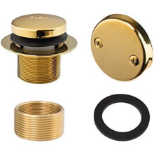 Tip-Toe Bathtub Drain Trim Set w/ 2-Hole Overflow Faceplate, Universal Fine/Coarse Thread – Polished Brass