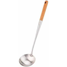 Suppenkelle, 43 cm lang, für Wok, Suppenlöffel aus Edelstahl 304, Kochlöffel für die Küche mit Holzgriff