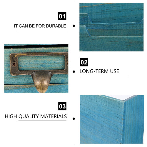 Desktop Storage Box Rustic Organizer Farmhouse Drawers Blue 2