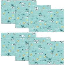 Set van 6 placemats met oceaan- en nautisch thema, placemats met palmboommotief, tafelmatten voor keuken en eettafel, linnen keukendecoratie, 12x18