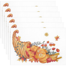 Set van 6 placemats voor Thanksgiving, met herfstdecoratie van pompoenen en esdoornbladeren, wasbaar, antislip en hittebestendig geweven tafelmatten