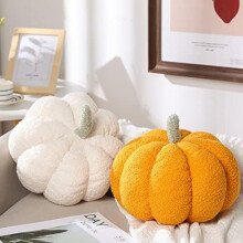 2 Pcs 3D Thanksgiving Pumpkin Pillows, 11x9.5", Plush Fall Decor for Sofa/Couch – White & Yellow
