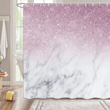 Rideau de douche abstrait effet marbre rose poudré, 183 x 183 cm, imperméable, sans paillettes ni sequins, avec 12 crochets inclus