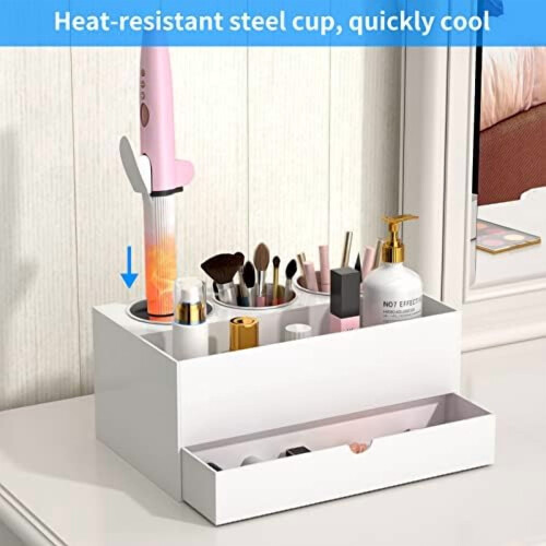 Weißer Acryl-Haarstyling-Organizer mit 3 Stahlbechern 2