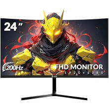 CRUA 24 Inch Curved Gaming Monitor, 180Hz/200Hz FHD 1080P, 1ms Response, AMD FreeSync, Eye-Care Flicker