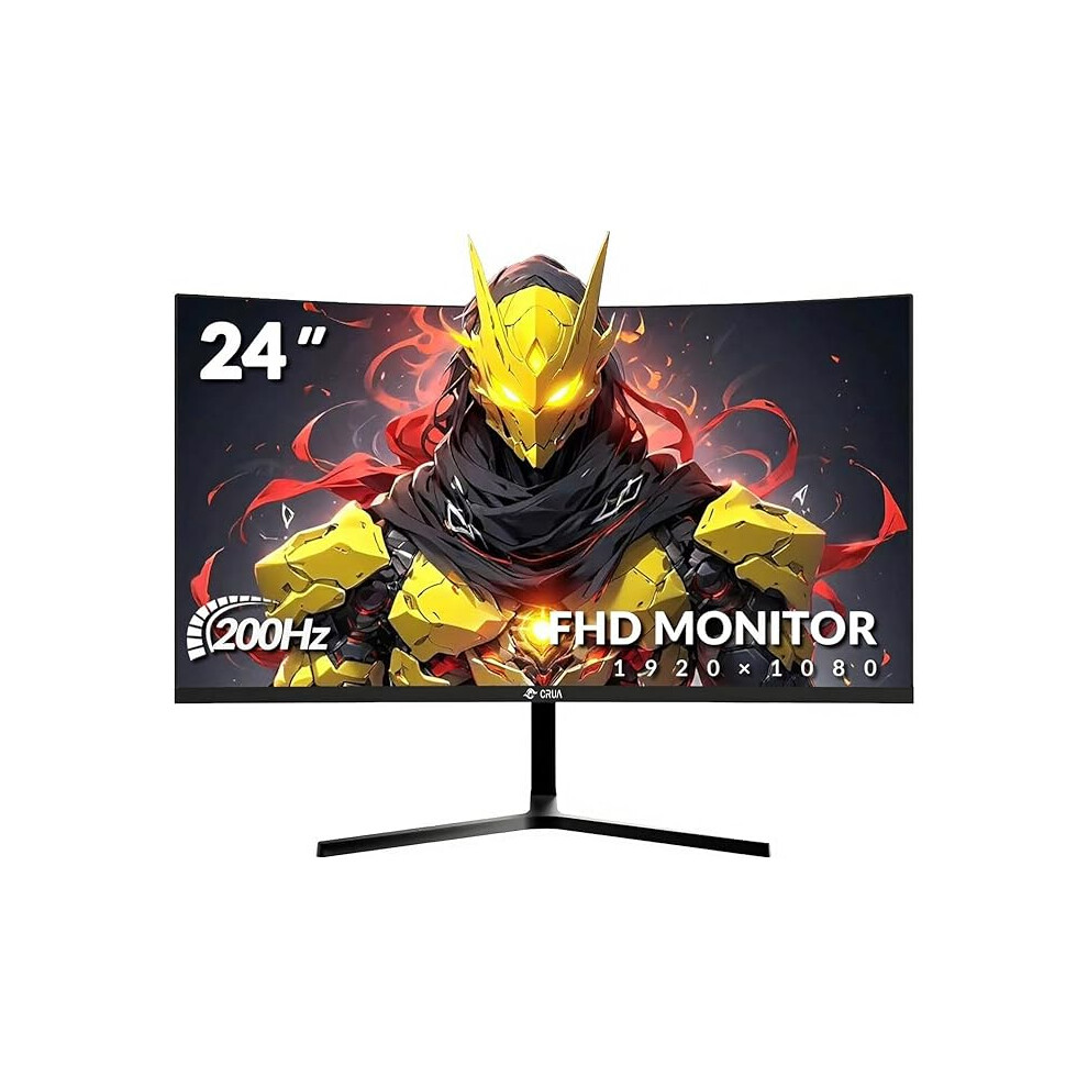 Crua 24 Inch Curved Gaming Monitor, 180Hz/200Hz Fhd 1080P, 1Ms Response, Amd Freesync, Eye-Care Flicker 6931548322672