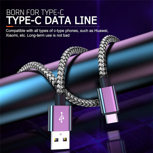 Καλώδιο φόρτισης USB-C 6,6ft, πλεγμένο από νάιλον – συμβατό με Samsung Galaxy Note9/8, S10/S9/S8, LG 2