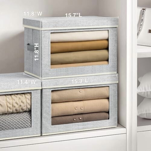 3-Pack Fabric Storage Bins with Lids, Clear Window & Handles 1