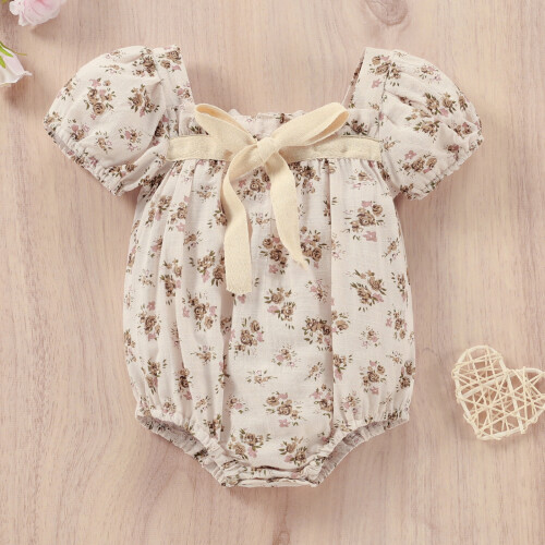 Strampler mit Blumenmuster und Puffärmeln für Babys 1