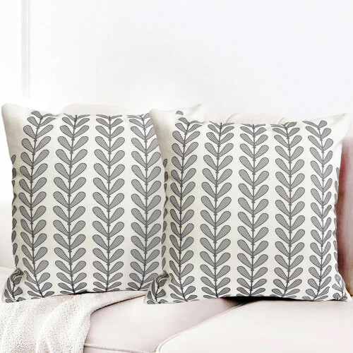 Conjunto de 2 capas de almofada de linho com bolinhas pretas, 45x45 cm (18x18 polegadas). 1