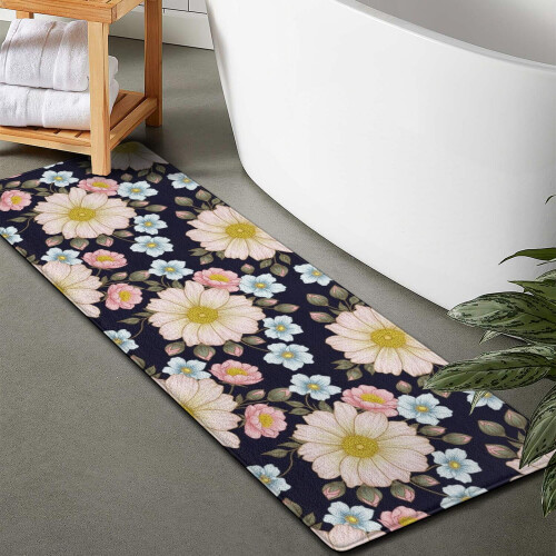 Χαλί μπάνιου Pioneer Flower Floral, αντιολισθητικό από μικροΐνες με επένδυση από 1