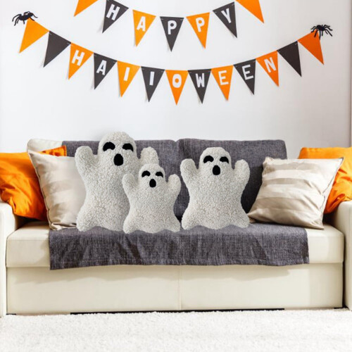 Spökhalloween-prydnadskuddar3-pack bomull 1