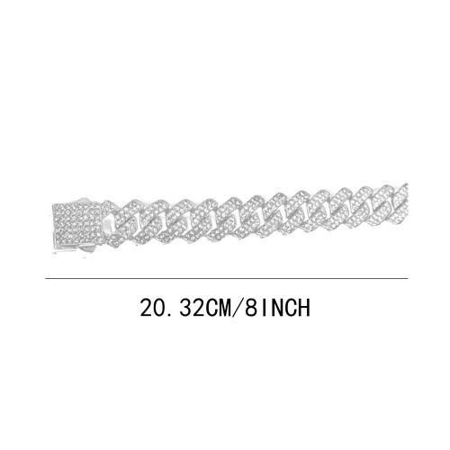 Colar de corrente cubana com diamantes em liga metálica, 14 mm, 20 cm (8 polegadas), prateado 2