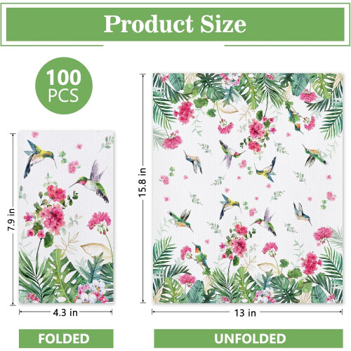 Hummingbird Paper Napkins Spring Summer Geranium Palm Leaf 1