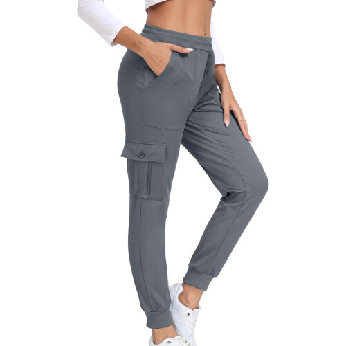lulshou Women's Plus Size Cargo Pants with Pockets Casual Solid Color Drawstring Work Pants Trousers 2