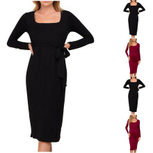 Baby Shower Dress,Maternity Dress for Photoshoot,Women's Long Sleeve Square Neck Maternity Nursing Dresses Long Dress for Breastfeeding Wine 2XL