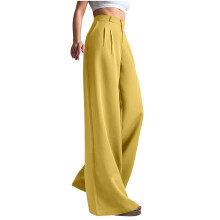 lulshou Womens Dress Pants Spring & Fall Straight Leg Suit Pants High-Waisted Solid Color Trousers Versatile for Office & Daily Commute, Yellow, L