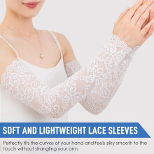 1 Paris UV Protection Lace Arm Sleeves for Women - Wedding Long Fingerless Lace Sleeves