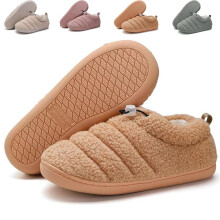 Pantoufles de camping pour femmes avec doublure en sherpa et polaire, semelles antidérapantes, mousse à mémoire de forme et cordon de serrage –