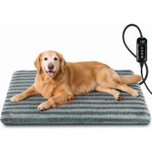 Large Waterproof Pet Heating Pad for Dogs & Cats, 11 Temp Settings, 24H Timer, Auto Shut-Off, Chew-Resistant Cord, Washable Cover, Grey, L (35" x
