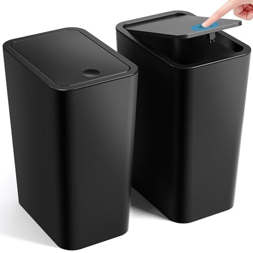 Bathroom trash can plastic pop-up lid 4-gallon 2-pack black