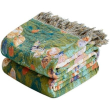 Boho Cotton Floral Throw Blanket 50"x60" – Lightweight, Breathable Muslin Sofa/Chair Cover for All Seasons Home Decor