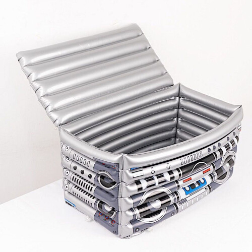 BalsaCircle Ασημί 24x12 ιντσών Φουσκωτό Boom Box με θέμα τη δεκαετία του '80, Ψυγείο ποτών για 1
