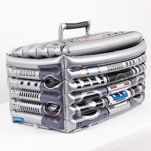 BalsaCircle Ασημί 24x12 ιντσών Φουσκωτό Boom Box με θέμα τη δεκαετία του '80, Ψυγείο ποτών για 2